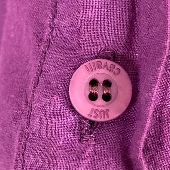 JUST CAVALLI Shirt XL ITALY Graphic Logo Pleat Purple Long Sleeve Button Cotton - Picture 6 of 10